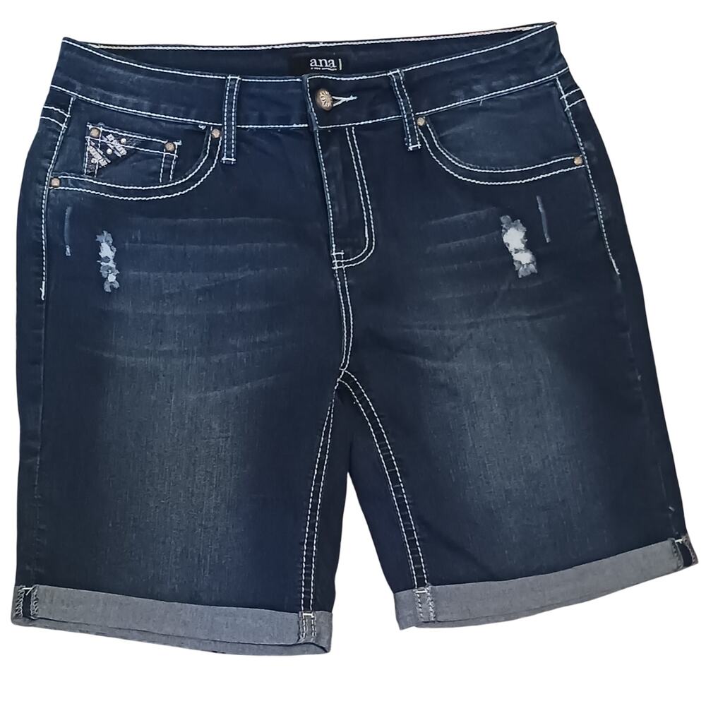 A.N.A. Womens High-Rise Bermuda Denim Shorts With Embellished Size 8